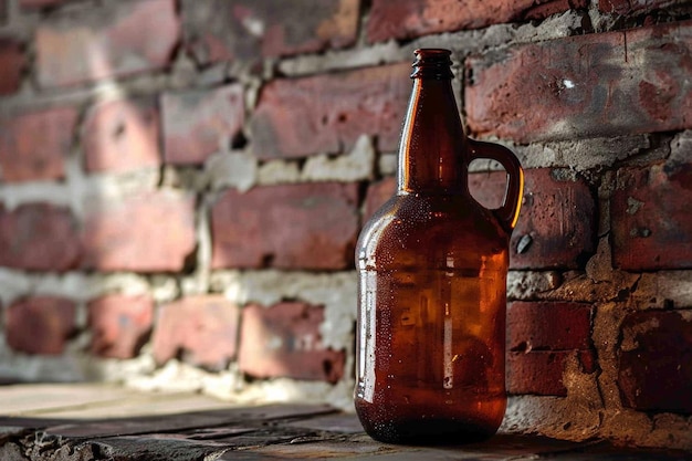 a brown beer bottle sitting on top of a wooden table