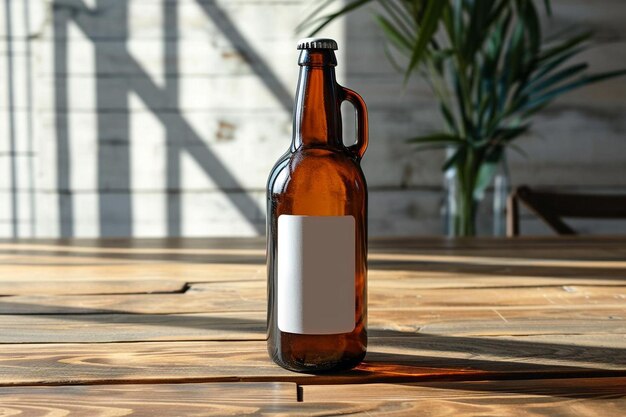 Photo a brown beer bottle sitting on top of a wooden table