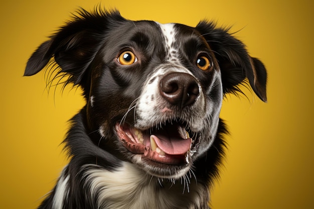 Brown bengal cat and a border collie dog panting with happy expression together