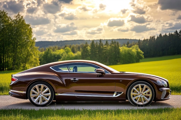 Photo brown bentley continental gt coupe parked on a dirt road