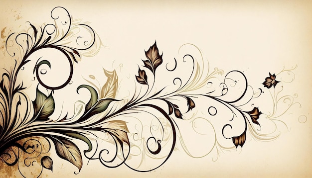 A brown and black floral design with a white background.