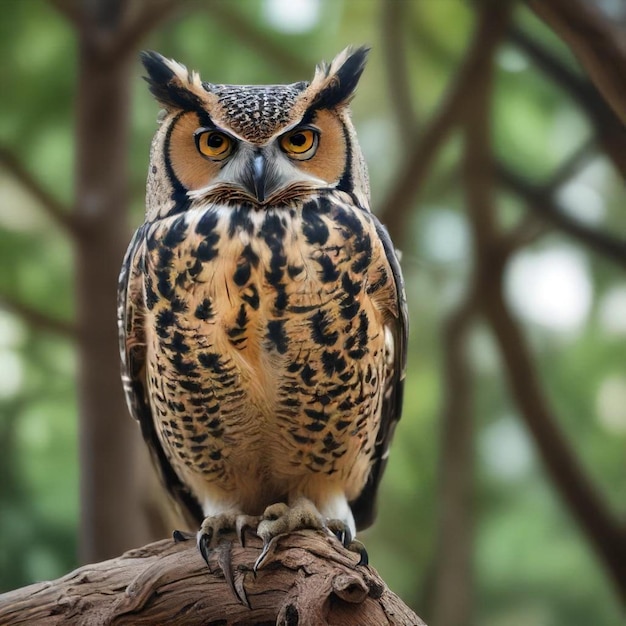 Photo a brown and black owl is sitting on a branch