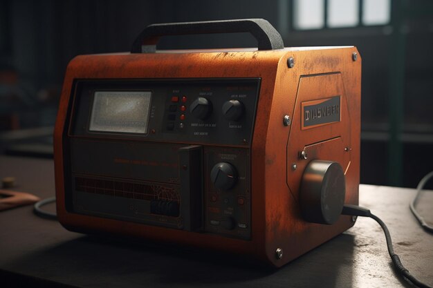 A brown and black radio with the word'emporia'on the front.