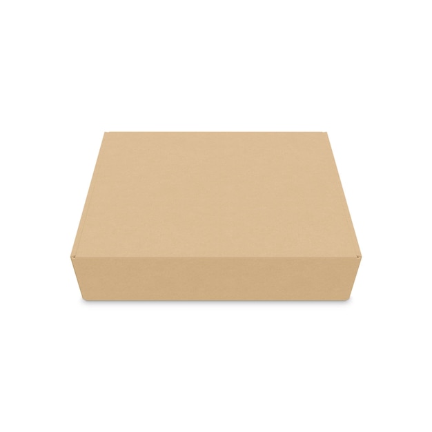 A brown box with the lid open on a white background