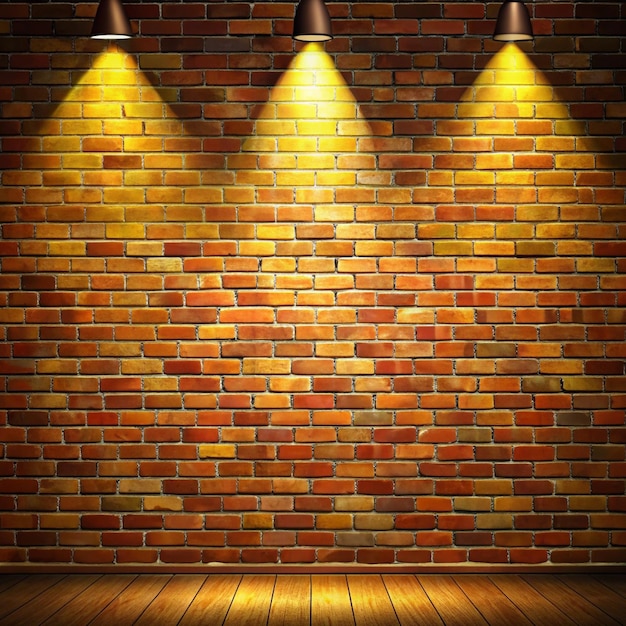 Brown brick wall background with spot lighting effect Yellow Red