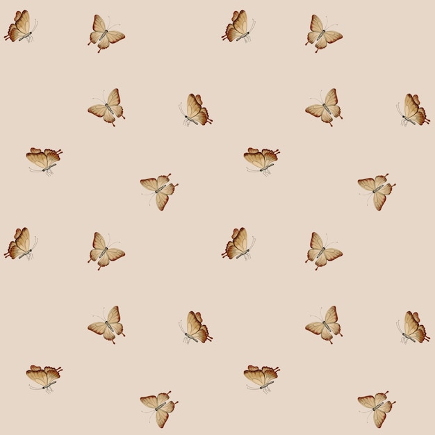 Brown butterflies watercolor seamless minimalist pattern on beige background design fabric textile