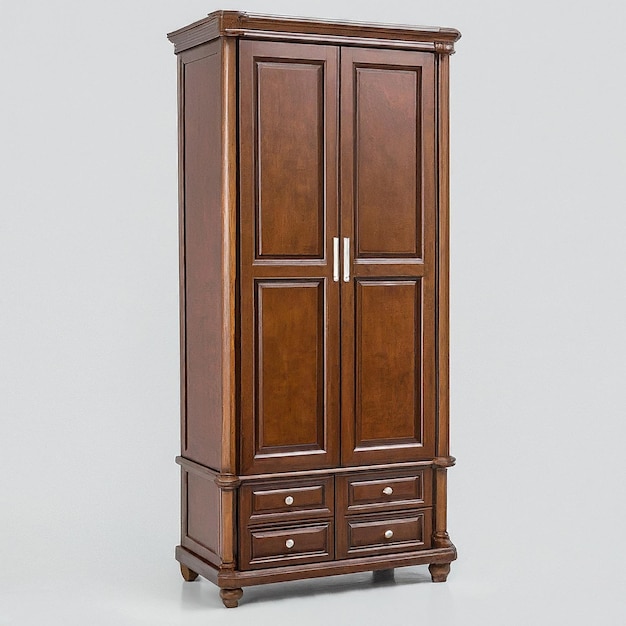 a brown cabinet with a white knob and a white knob