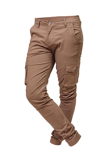 Brown cargo pants isolated on white background