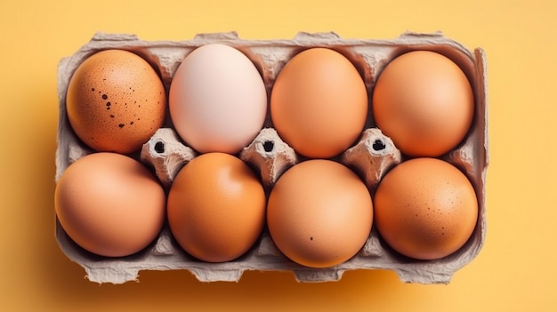 Brown chicken eggs in cardboard box