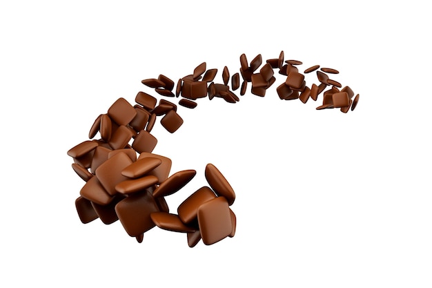 Brown Chocolate coated candies square shape flowing coming in the air 3d illustration