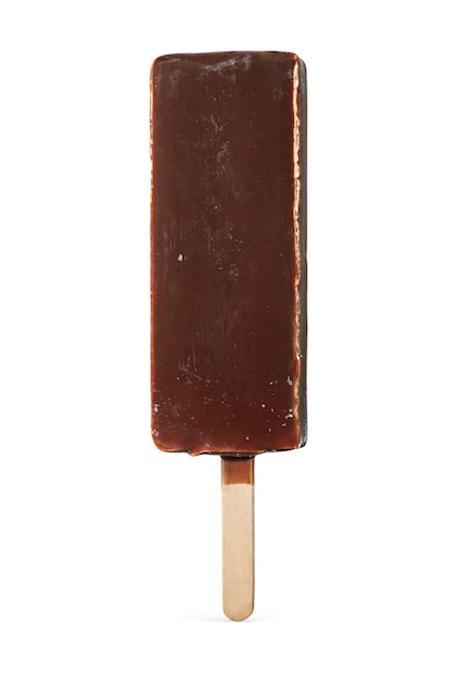 Photo brown chocolate coated popsicle ice cream isolated on white