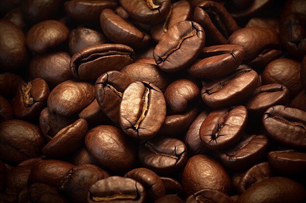 Brown coffee beans closeup Lots of coffee beans