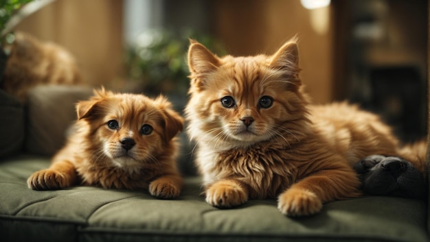 brown color dog and cat