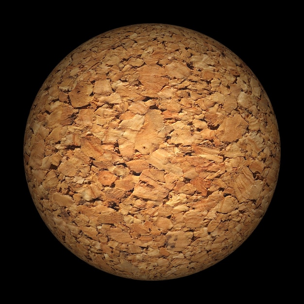 Brown cork sphere black background