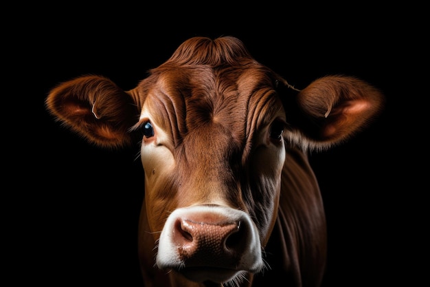 Brown Cow Isolated on White Background Full Head and Snout View of a Brown Mammal Entirely