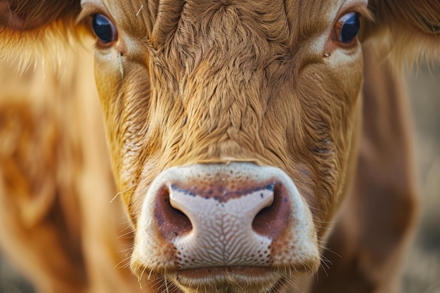 Photo brown cow with expressive eyes