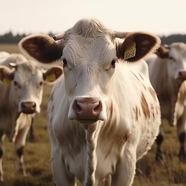 A brown cow with a tag on its ear is standing in a field