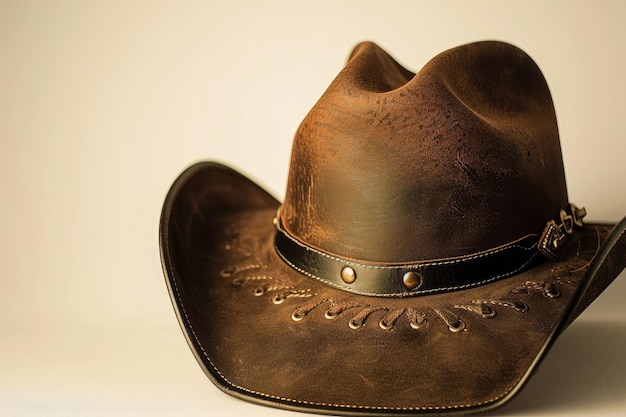 brown cowboy hat with leather band isolated