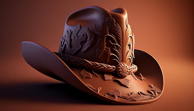 A brown cowboy hat with the word cowboy on it.