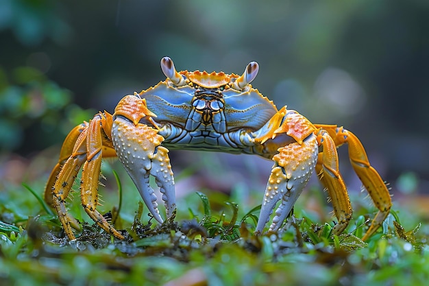 A brown crab with gills standing on the grass high quality high resolution