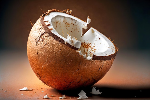 Brown cracked coconut fruit with delicate white