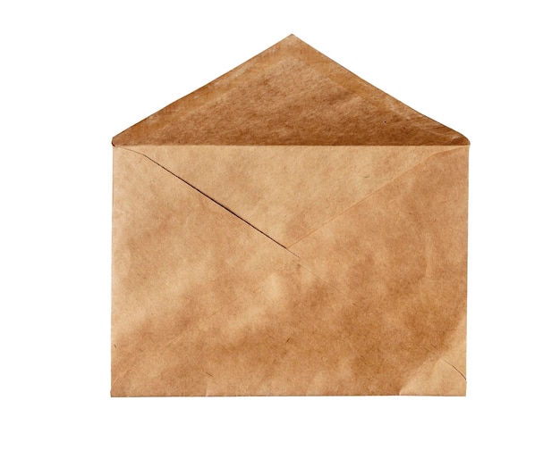 Brown craft paper envelope isolated on white background blank open envelope high quality photo