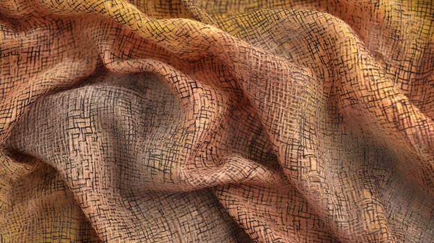 Brown crumpled fabric as background closeup Textured material