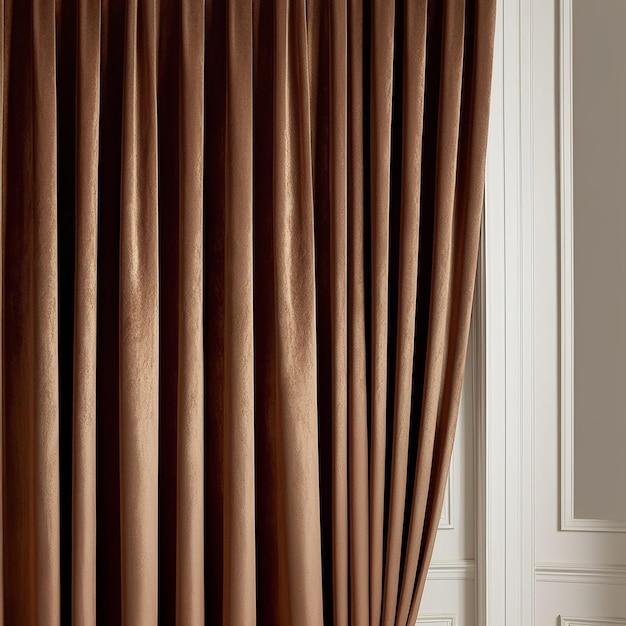 a brown curtain that is closed to a window