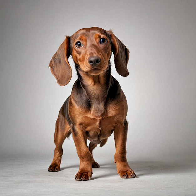 a brown dachshund with a white background