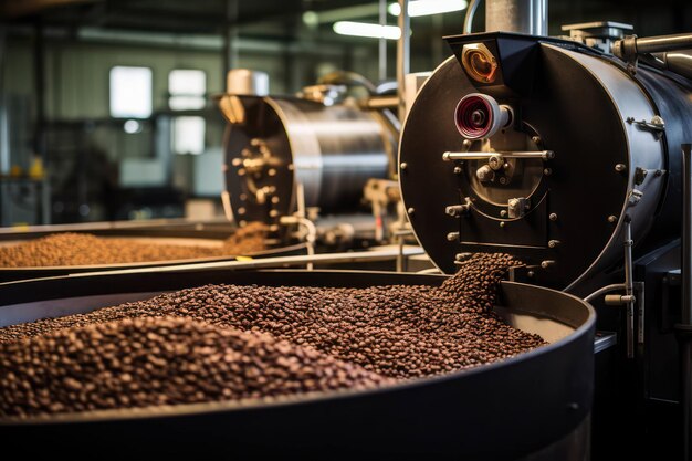 Photo brown dark aroma equipment machine background roast hot espresso roaster coffee caffeine industry