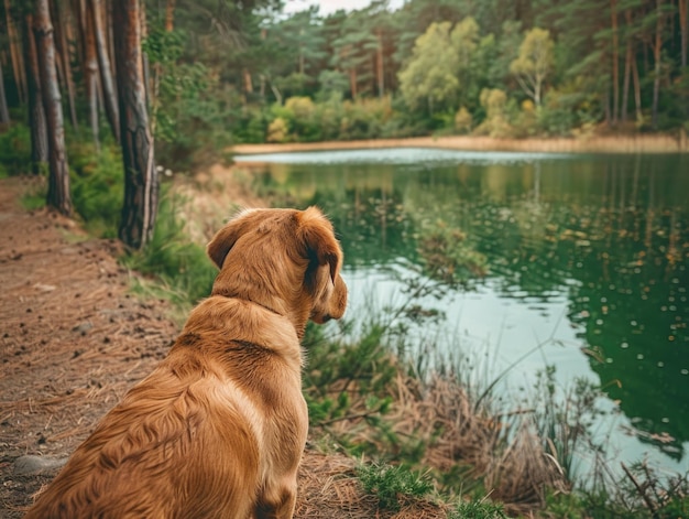 Brown dog by water