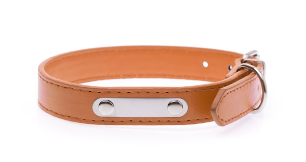 A brown dog collar isolated on a white background