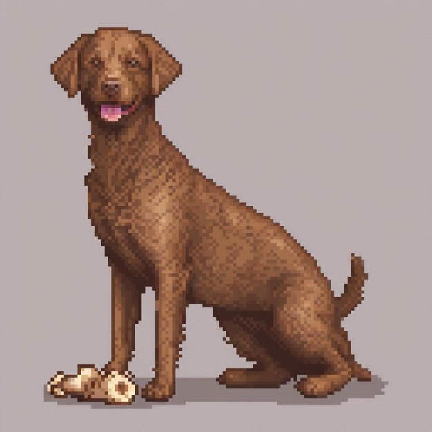 Photo brown dog with a bone classic pixel art depiction of a canine companion