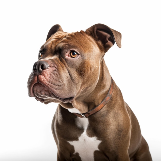 A brown dog with a collar that says'i'm a boxer '