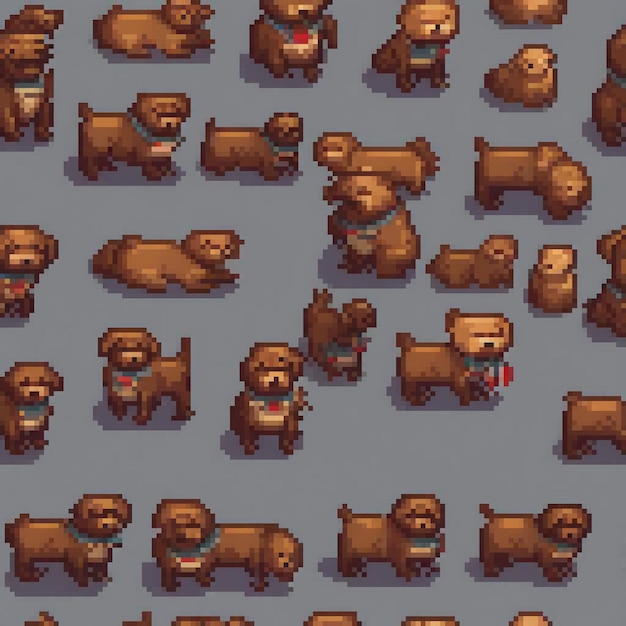 Brown dogs in pixel art on a gray backdrop