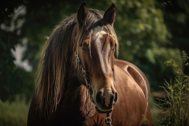 Brown draft horse in a portrait