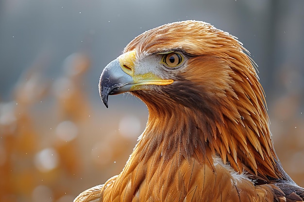 a brown eagle with a yellow beak and a black beak