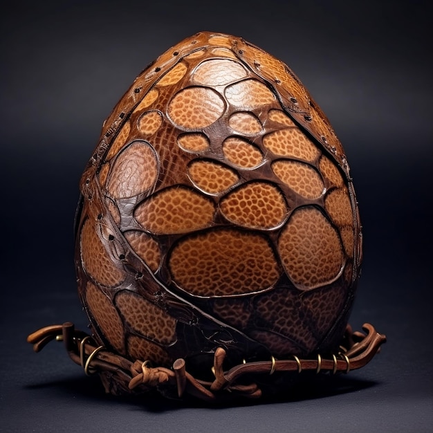 A brown egg with a brown pattern on it