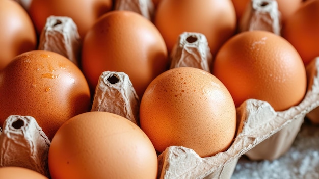 Brown eggs in a carton closeup