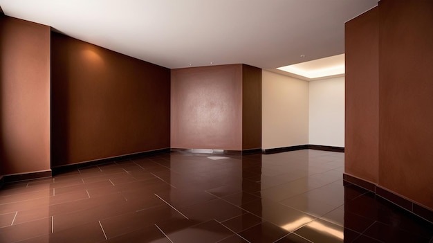 Photo brown empty studio room interior design brown walls and corner tiled brown empty floor background