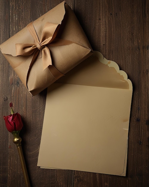 Photo a brown envelope with a bow and a bow on it