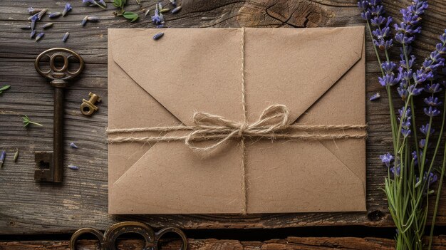 Photo a brown envelope with a key on top of it