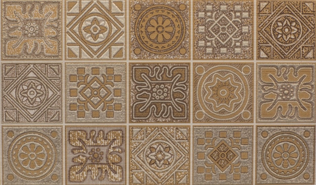 brown geometric abstract mosaic pattern tile for kitchen