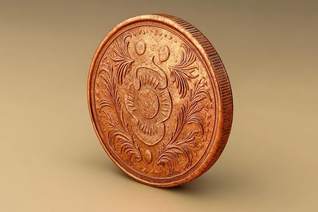 a brown and gold coin with a flower design on it