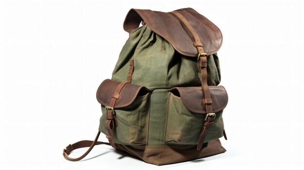 Photo a brown and green backpack with a brown strap