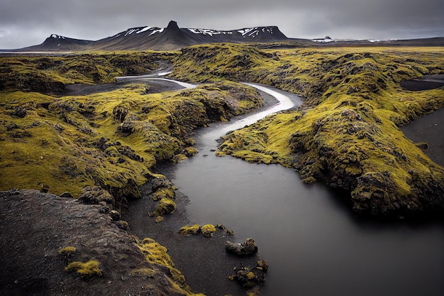 Brown green and mosscovered iceland beach