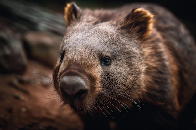 The brown haired wombat has whiskers on its snout This one39s nose is pink