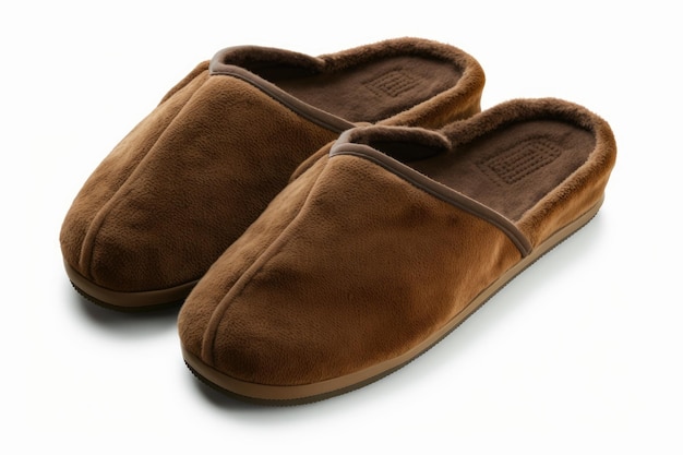 Brown home slippers isolated on white background clipping path