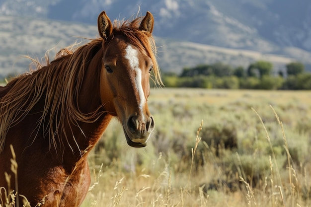 Brown Horse by Mountains