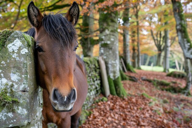 Photo brown horse by trees